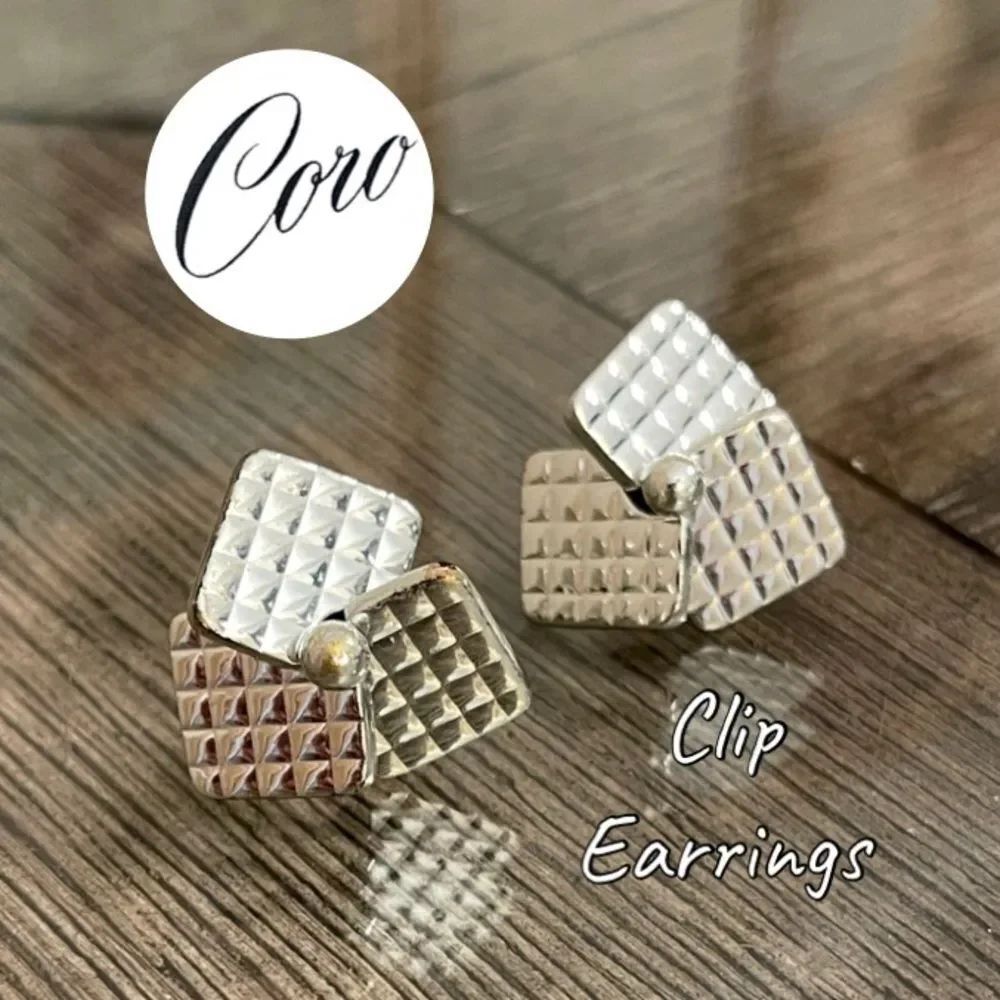 Vintage Coro Elegant Silver and Gold Geometric Screw Back - Clip Earrings